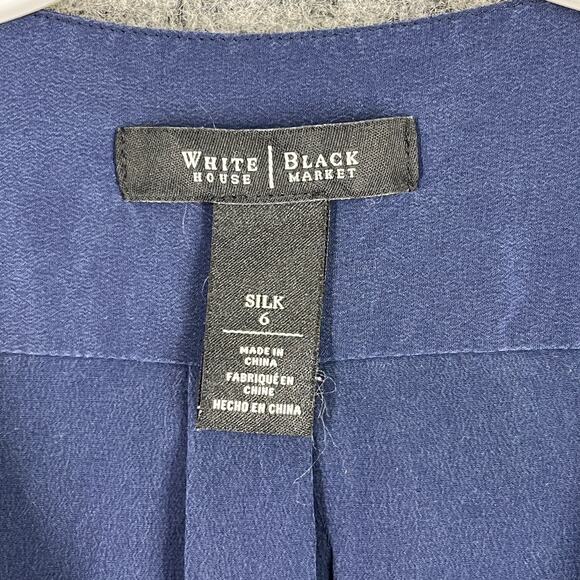 WHBM‎ Blouse Womens 6 Blue Silk V Neck Roll Tab Sleeve Drapey Business Formal - Picture 4 of 7